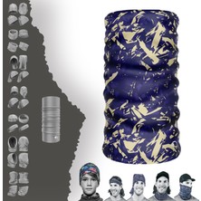 Extreme Bej Karışık Desenli Lacivert Boyunluk Bandana Baf Toka Maske Saçbandı