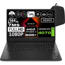 Hp Omen 17-DB0019NT Amd Ryzen 7 8845HS 32GB Ddr5 1tb SSD 8GB-RTX4070 17.3 Inç 144HZ 7ms Fhd Freedos Taşınabilir Bilgisayar A44QQEAF01 + Zetta Çanta