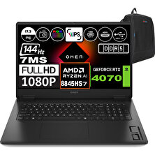 Hp Omen 17-DB0019NT Amd Ryzen 7 8845HS 96GB Ddr5 4tb SSD 8GB-RTX4070 17.3 Inç 144HZ 7ms Fhd Windows 11 Home Taşınabilir Bilgisayar A44QQEAH09 + Zetta Çanta