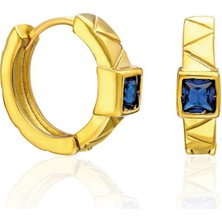 Nevam Kuyumculuk Deniz Mavisi Taşlı Çizgili Halka Küpeler