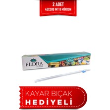 Floraplast Floraplast sarı Gıda Streç Dayanıklı Steril Esnek 45 cm 300 mt 8 Mic Mutfak, Ambalaj Kayar Bıçak Kutulu Ekonomik  2 Adet