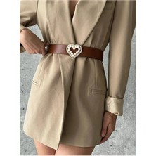 ZR Accessory Incili ve Zirkon Taşlı Gold Renk Kalp Tokalı Kemer