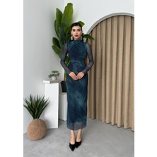 Concon Moda Mavim Streç Uzun Elbise