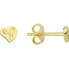 goldkupe 14 Ayar Minik Çiçek Desenli Kalp Altın Küpe 0,62 gr