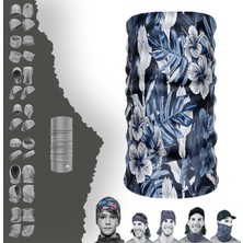 E-Taktik Extreme Mavi Tonlu Geçişli Çiçek Desenli Boyunluk Bandana Baf Toka Maske Saçbandı