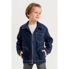 Gold Class Kidswear Fermuarlı Çift Cepli Tek Göğüs Cepli Erkek Çocuk Kot Ceket