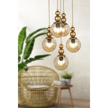Pera Jewelry Spor Modern Avize 5li Eskitme Bal Rengi Camlı