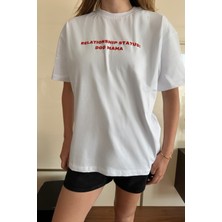 Relationship Status Bisiklet Yaka  Pamuk Rahat Kalıp Kısa Kollu Basic Beyaz T-Shirt