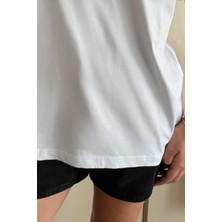 Relationship Status Bisiklet Yaka  Pamuk Rahat Kalıp Kısa Kollu Basic Beyaz T-Shirt