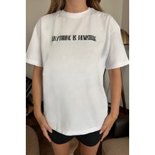 Happy Dodo Anythıng Is Pawsıble Bisiklet Yaka %100 Pamuk Rahat Kalıp Kısa Kollu Basic Beyaz T-Shirt
