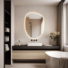 Mirzelife Gün Işığı Ledli Modern Banyo Aynası, Asimetrik Tasarımlı Duvar Aynası, LED Aydınlatmalı Tuvalet Aynası