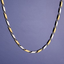 İdol Avm Sarı Beyaz Çelik Zincir Erkek Kolye Takı Aksesuar K24 T5