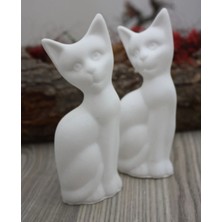 Four Clovers 2 Li Dekoratif Taş Tozu Kedi Biblo 14 cm