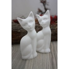 Four Clovers 2 Li Dekoratif Taş Tozu Kedi Biblo 14 cm