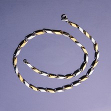 İdol Avm Sarı Beyaz Desenli Çelik Zincir Erkek Kolye Takı Aksesuar K24 T5