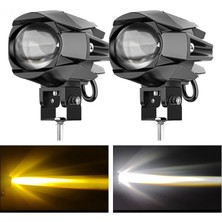 Dekohop Motosiklet LED Lazer Sis Farı 2 Adet Delici Modifiye Beyaz Sarı Çift Renk 12-80 Volt