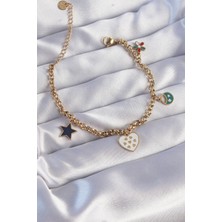 Ezo Concept 316L Çelik Gold Renk Mineli Çoklu Aksesuar Tasarımlı Zincir Bileklik