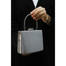 Zennur Kadın Gümüş Simli Abiye , Clutch Gece Çantası