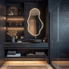 Mirzelife Asimetrik Tasarım Ledli Banyo, Tuvalet Aynası, LED Işıklı Modern Lavabo Kuaför Salon Aynası