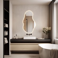 Mirzelife Asimetrik Tasarım Ledli Banyo, Tuvalet Aynası, LED Işıklı Modern Lavabo Kuaför Salon Aynası