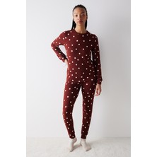 Penti Dotted Termal Kahverengi Pantolon Pijama Takımı