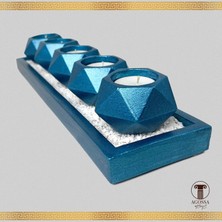 Agossa Home Yeni Dekor 5'li Tealight Prizma Mumluk Seti • Taşlı Sunum Tepsisi • Deniz Mavisi