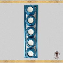 Agossa Home Yeni Dekor 5'li Tealight Prizma Mumluk Seti • Taşlı Sunum Tepsisi • Deniz Mavisi