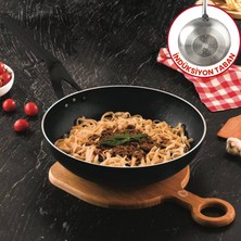 Evren 26 cm Profesyonel Indüksiyonlu Wok Tava, Horeca Non-Stick Indüksiyon Tabanlı Wok Tava