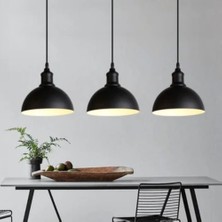 Riolight  Rustik,Vintage 3xe27 Duylu Sıralı Masa Üstü Siyah Metal Sarkıt Avize Taban Çapı:60cm