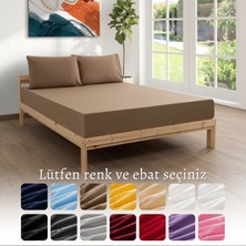 MODELHOME Ranforce Akfil Kahverengi Lastikli Çarşaf 1 Adet Yastık Kılıflı Tek Kişilik Fitted Çarşaf Seti 120x200