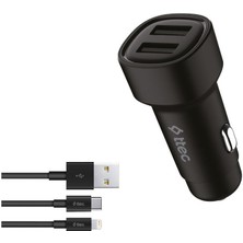 Ttec Smartcharger Duo 3.1A Araç Şarj Aleti Çift USB Ve Usb-C ve Lightning Kablo