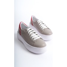 Mubiano Mb6303-Gk Kadın Kalın Taban Gri Kırmızı Deri Sneaker & Spor Ayakkabı