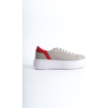 Mubiano Mb6303-Gk Kadın Kalın Taban Gri Kırmızı Deri Sneaker & Spor Ayakkabı