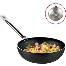 Evren 24 cm Bistro Indüksiyonlu Wok Tava, Horeca Non-Stick Indüksiyon Tabanlı Wok Tava (Çelik Boru Kulp)