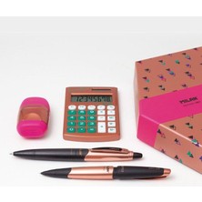 Milan Hediyelik Hesap Makinesi Tükenmez ve Kurşun Kalem Kalemtraş Set Pembe