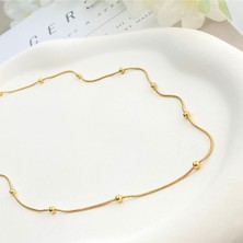 Kyver Dorika Kolye Topcuklu Model Kararmaz Çelik Gold 45+5cm
