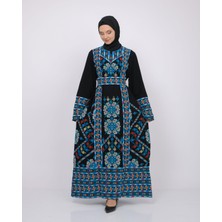 Zaytoon Uzun Kollu Geleneksel Filistin Gül Çift Taraf Nakışlı Uzun Boylu Kadın Elbise C100039