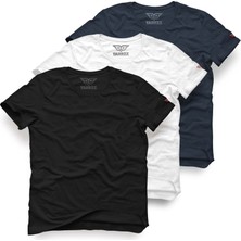 Tarrzzcom Basic Tişört  Unisex Kadın ve Erkek 3'lü Tişört Seti, Basic T-Shirt Set,pamuk Kısa Kollu Bisiklet Yaka Çok Renkli T-Shirt, %100 Terletmez Pamuklu Siyah-Mavi-Beyaz Tişört Seti