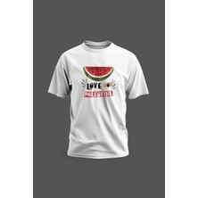 Zaytoon Tişört, Kısa Kollu, Love For Palestine, Yazılı Karpuz Tasarımlı Dijital Baskılı Pamuk T-Shirt