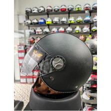 Sway Sw 701 Siyah Deri Yarım Motosiklet Kaskı