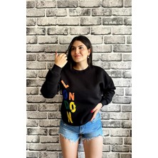 İpli Siyah Renk Baskısız 3 Iplik Unisex Sweatshirt