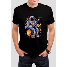 Astronot Baskılı Siyah Tişört C797