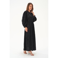 Rays 4215A Puantiye Desen Kemerli Elbise Siyah