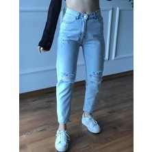 Lavessa Yırtık Model Buz Mavisi Jean