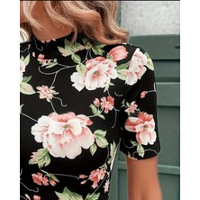 Lady Women Çiçek Desenli Yüksek Boyun Zarif Elbise(S-M-Xl Mevcut