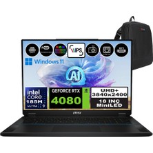 Msı Stealth 18 Aı Studıo Intel Core Ultra 9 185H 32GB 4tb + 4tb SSD RTX4080 Windows 11 Home 18" Uhd+ 120Hz Taşınabilir Bilgisayar A1VHG035TRH04 + Zetta Çanta