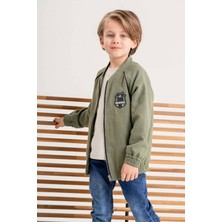 Gold Class Kidswear Çift Cepli Fermuarlı Astarlı Nakışlı Keten Erkek Çocuk Ceket