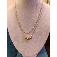 Renna Pinterest Popüler 2 Li Çelik Kolye Gold