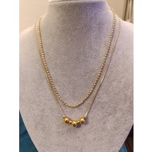 Renna Pinterest Popüler 2 Li Çelik Kolye Gold