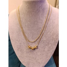 Renna Pinterest Popüler 2 Li Çelik Kolye Gold